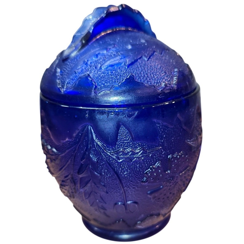 RARE Covered Sugar Bowl Candy Dish Depression Era Vintage Cobalt Blue Glass Dome